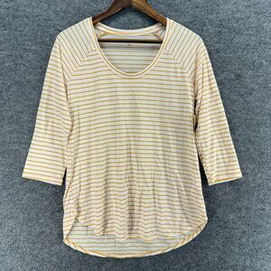 New A New Approach T-Shirt Women M Medium White Striped 3/4 Sleeve Rayon Casual